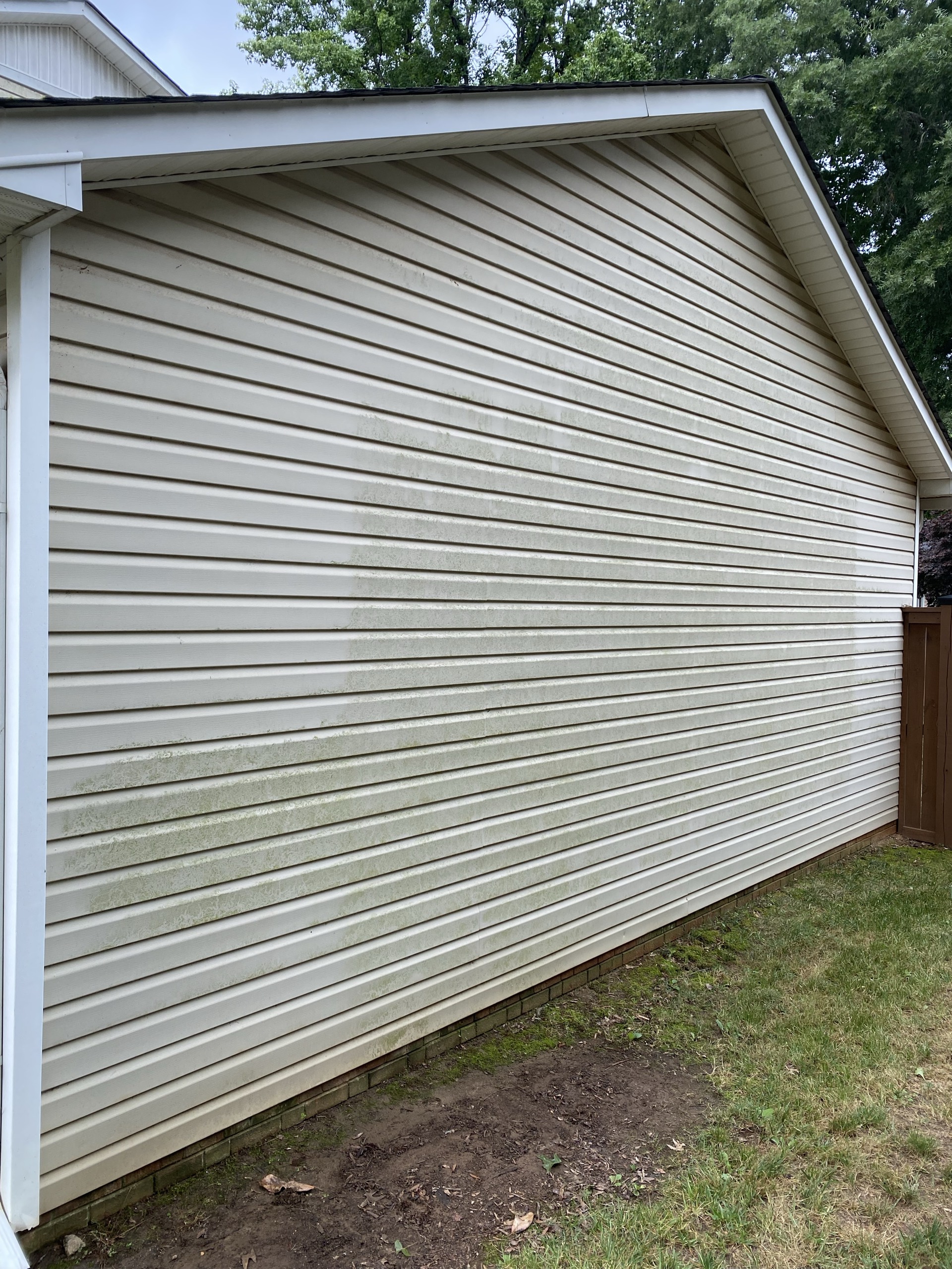 House siding before cleaning, with visible mildew buildup